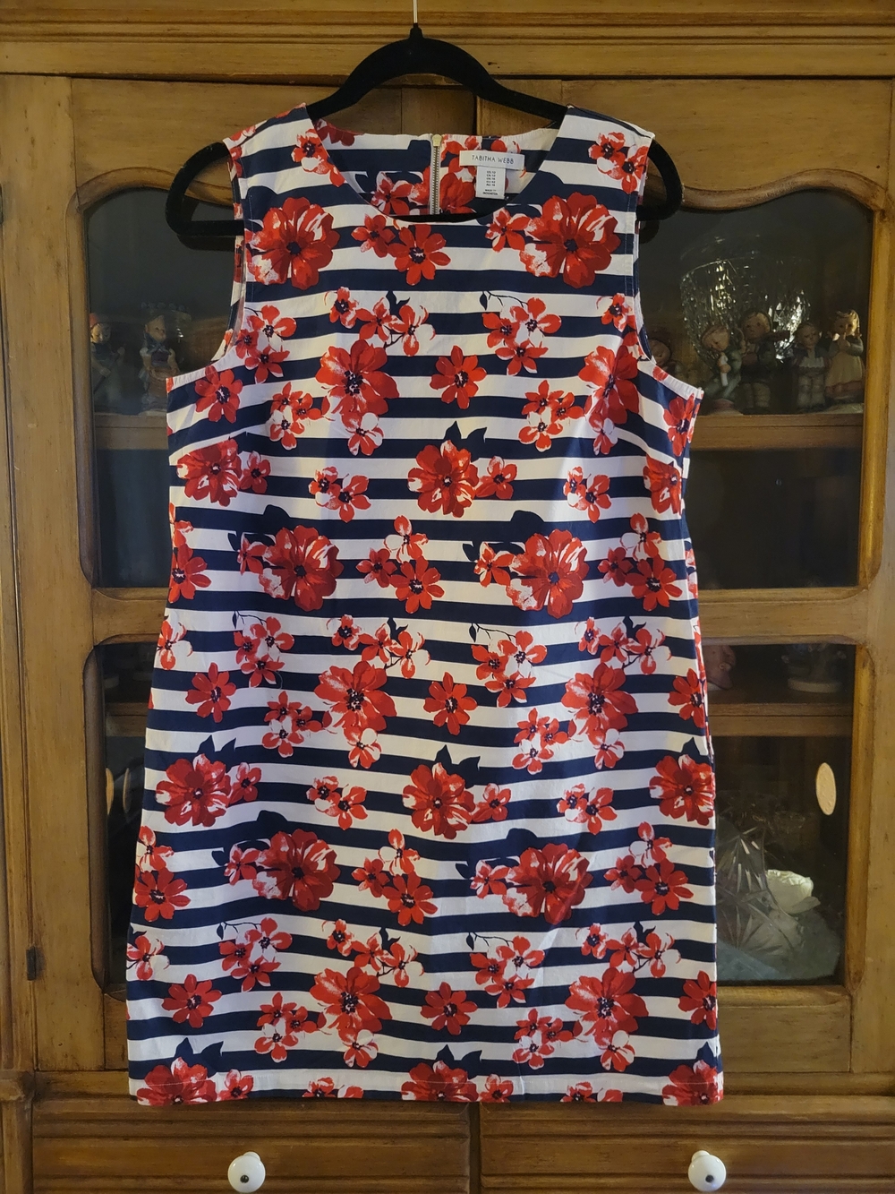 Tabitha Webb Navy & White Striped Dress with Red Floral Print